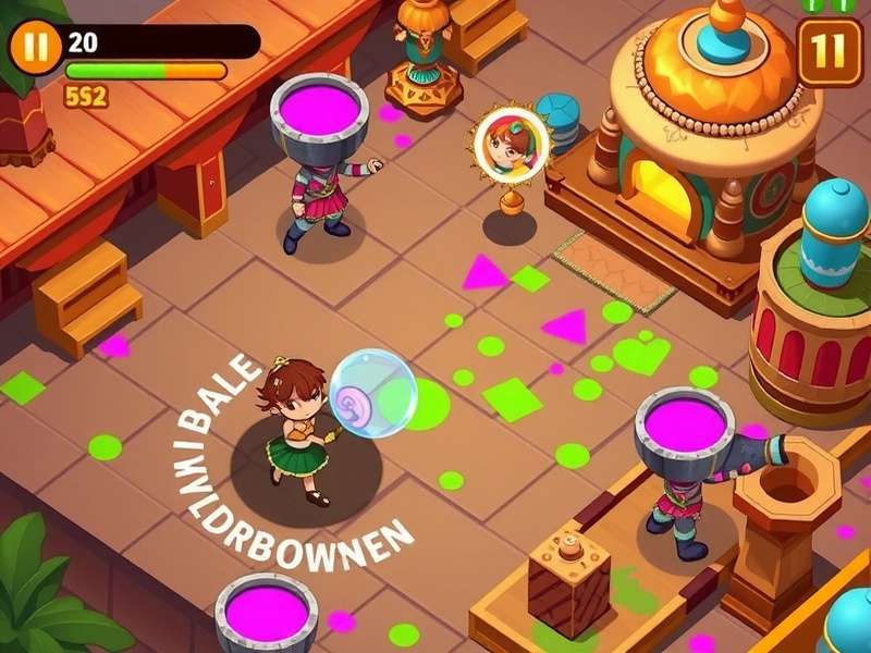 Bangle Magic Quest festival event showing colorful Holi celebration in game